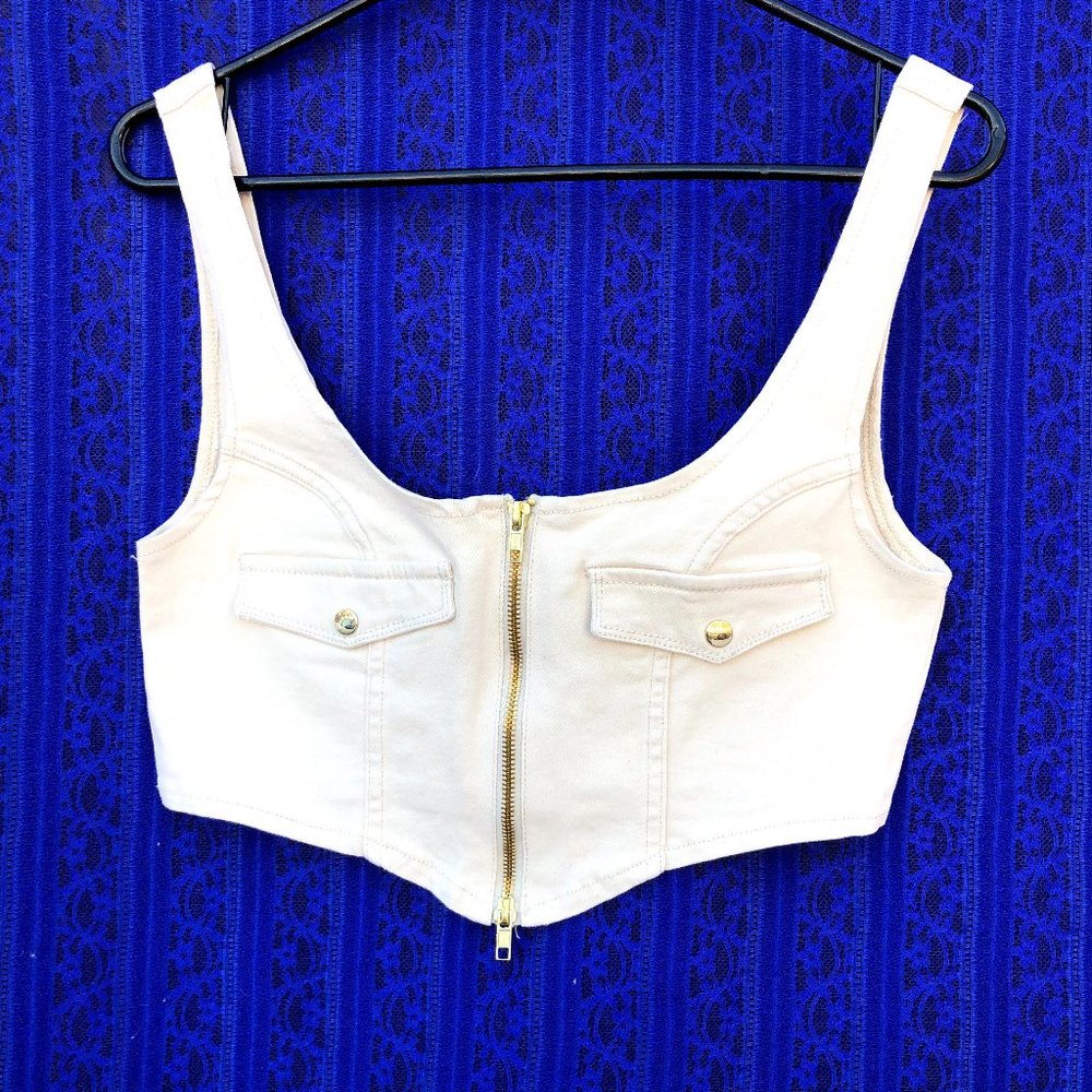 SOLD!! NWT WeWoreWhat Denim Corset Top, Unbleached- Medium